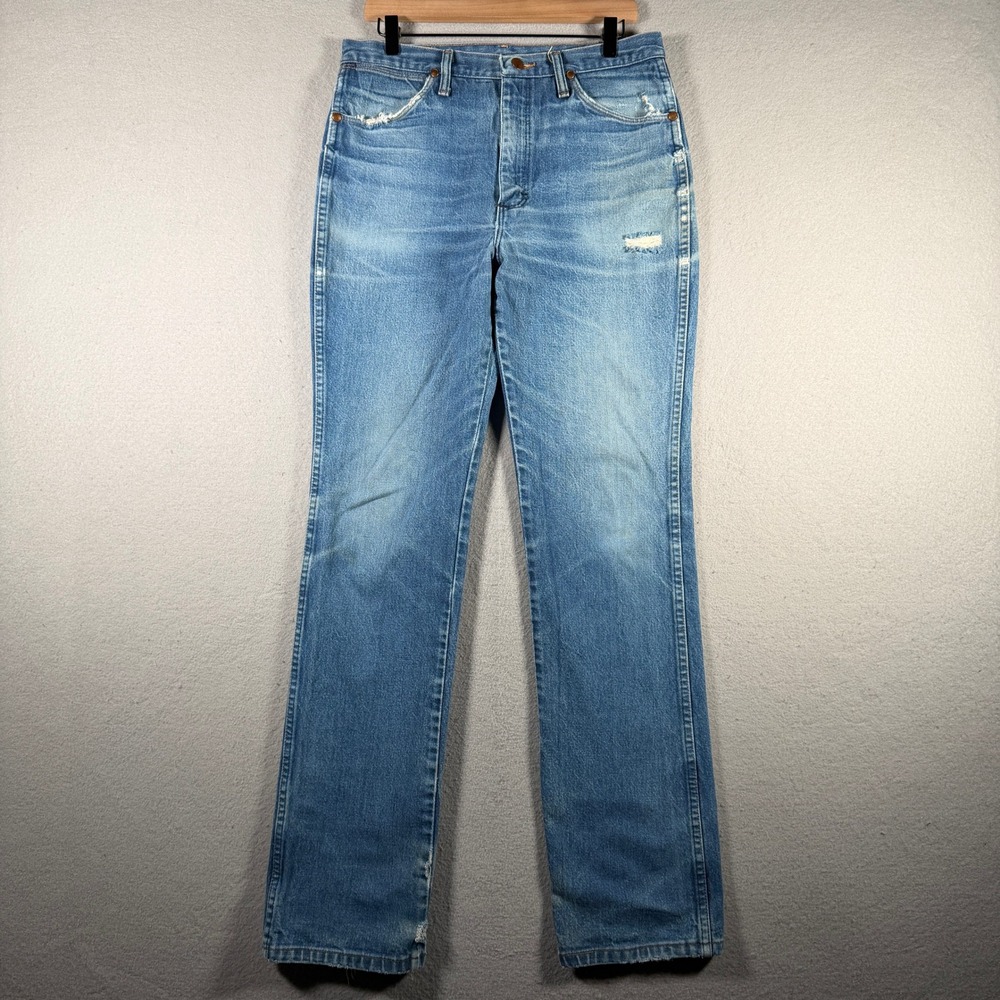 Wrangler 936DEN Cowboy Cut Slim Fit Jeans Mens 32x35 Light Wash Made in USA